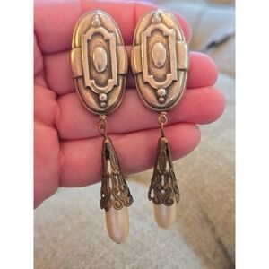 Art Deco Victorian Revival Teardrop Earrings Vintage Pierced Rare